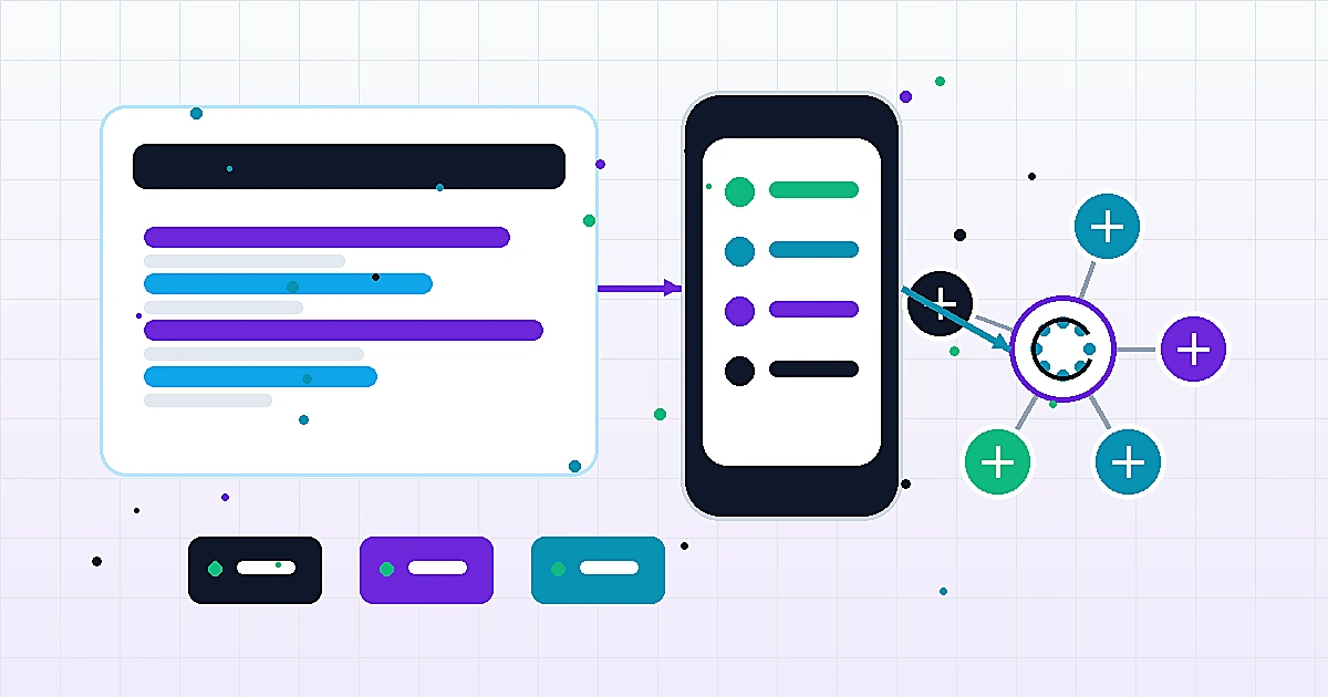 איור מופשט של Web App, אפליקציית מובייל, שרתים וסוכני AI שמחוברים בפרוטוקולים עסקיים