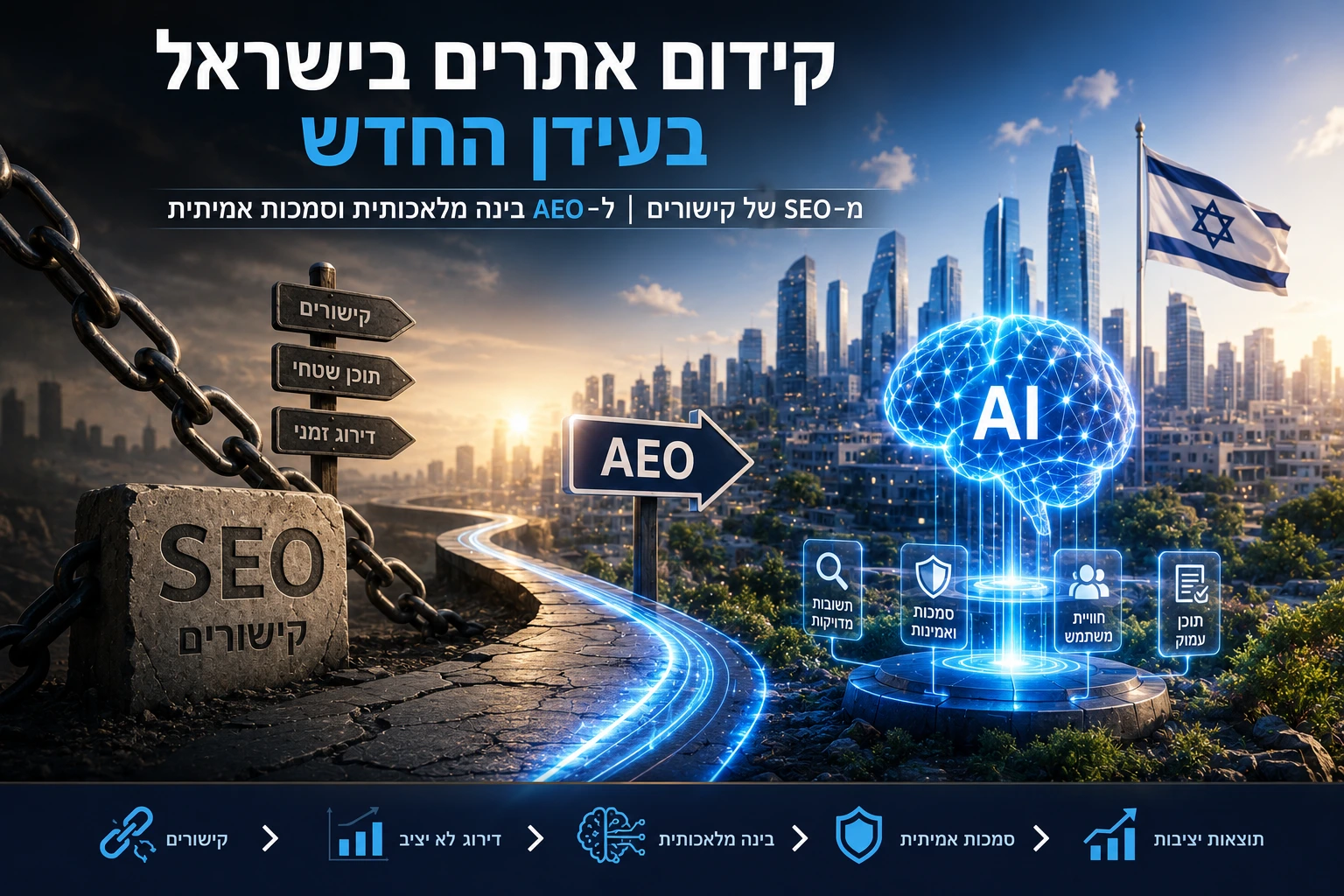 קידום אתרים בישראל בעידן החדש: מעבר מ־SEO של קישורים ל־AEO, בינה מלאכותית וסמכות אמיתית